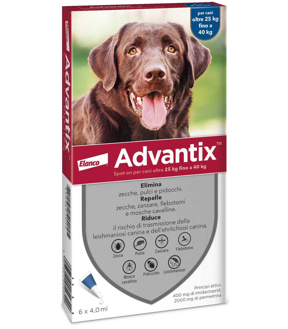 Advantix Spot On 6 Pipette Per Cani Oltre 25 Kg Fino A 40 Kg