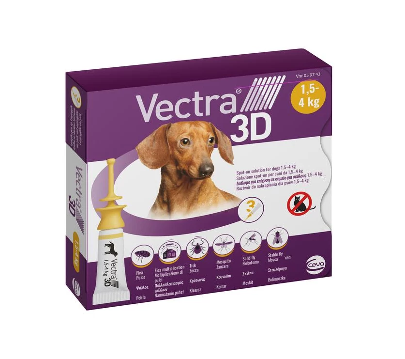 Vectra 3d Cane 1,5-4 Kg Giallo 3 Pipette